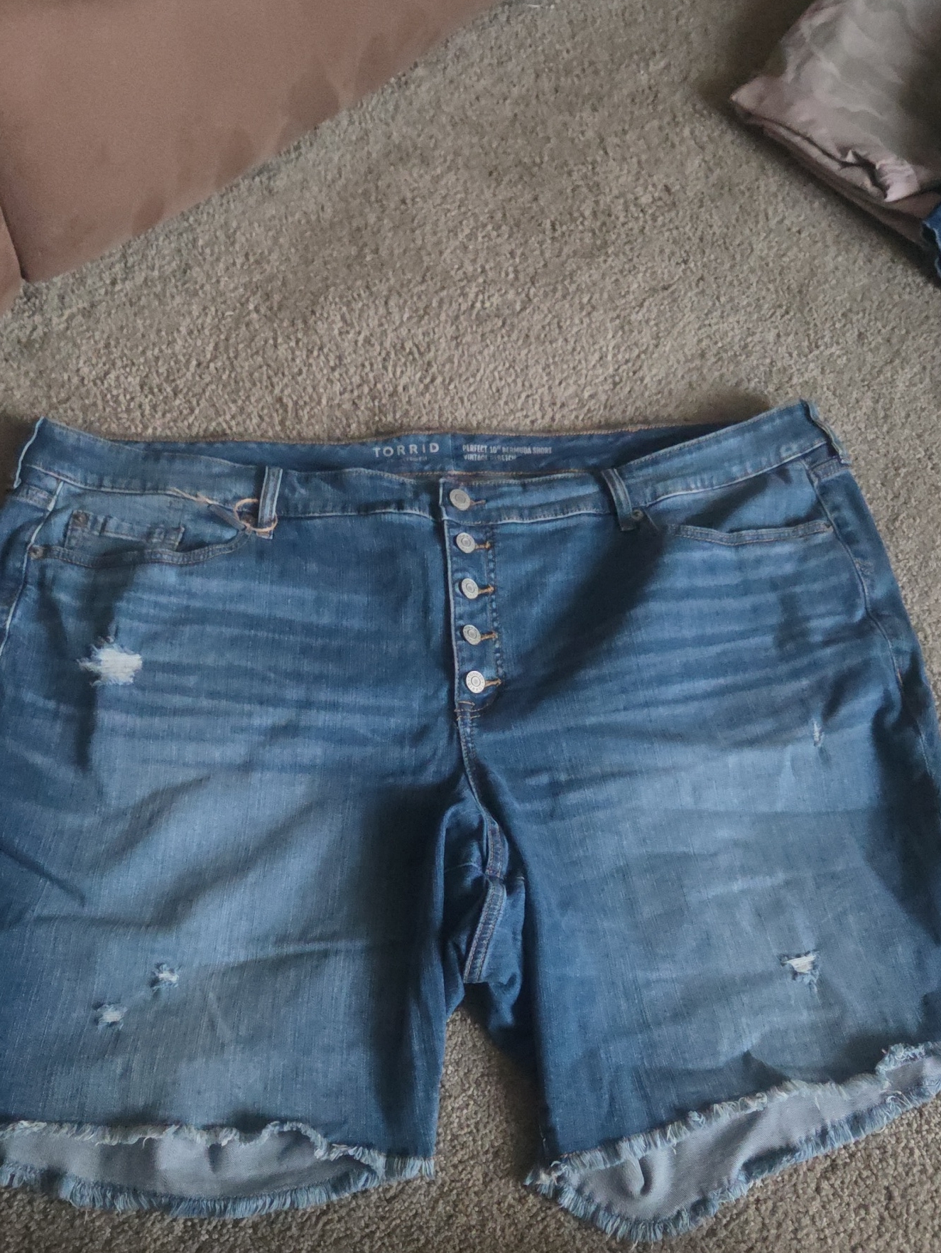 Torrid Blue Distressed Button-Fly Denim Shorts